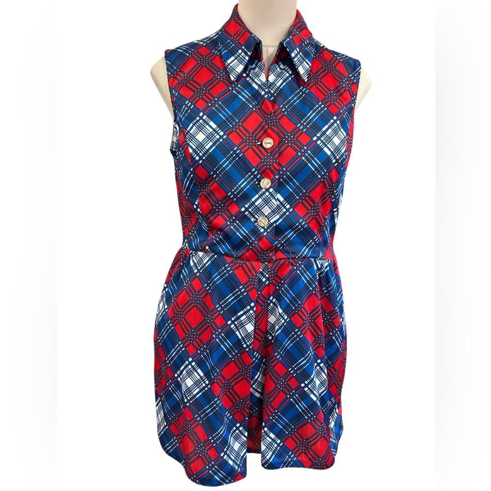 60’s Bullocks plaid sleeveless polyester dress
Small